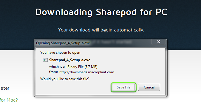 Save Sharepod to your computer