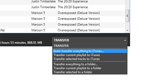 Music auto transfer, playlist transfer, and transfer to folder.