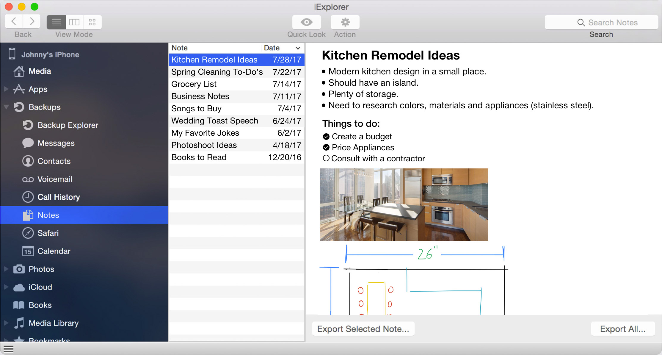 iExplorer Notes Screenshot