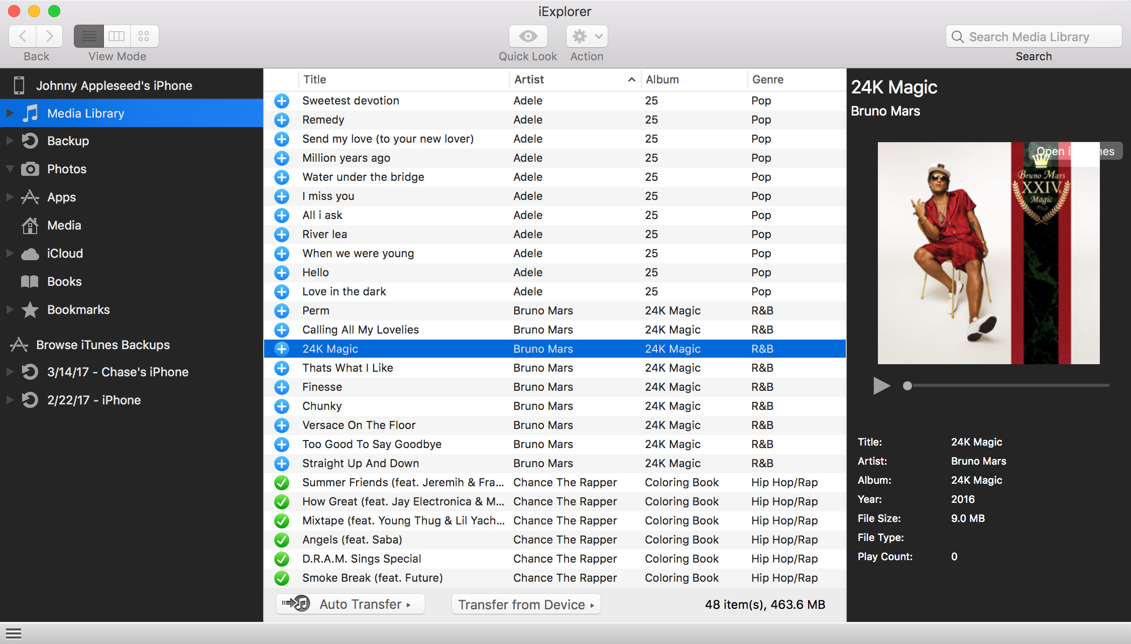 iExplorer Music Transfer Screenshot